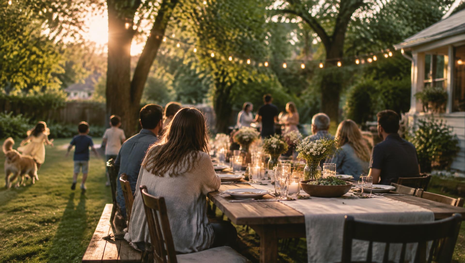 Families gathered around an outdoor table